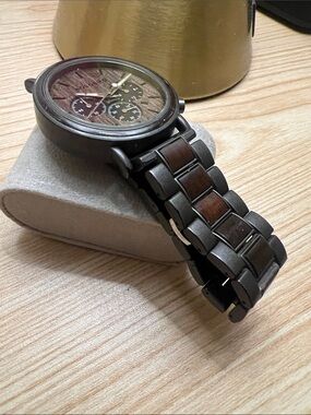 Men's Black Wood-Style Chronograph Bracelet Watch